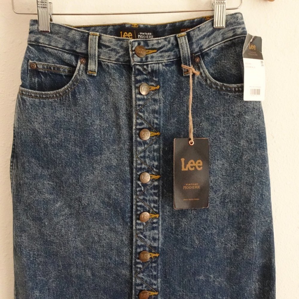 Lee Denim Jean Skirt Women's Size 25 Blue High Rise Midi - Picture 2 of 10